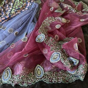 Beautiful sequined partly stitched saree.